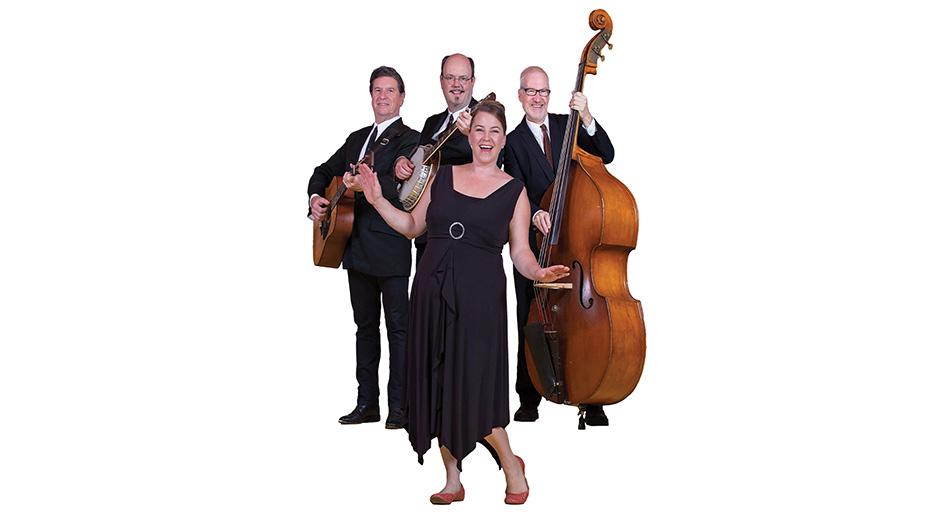 A old time folk band look happy. 