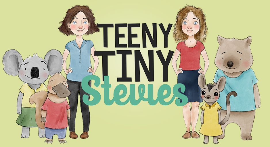 A cartoon image of the Teeny Tiny Stevies with Australian wildlife. 
