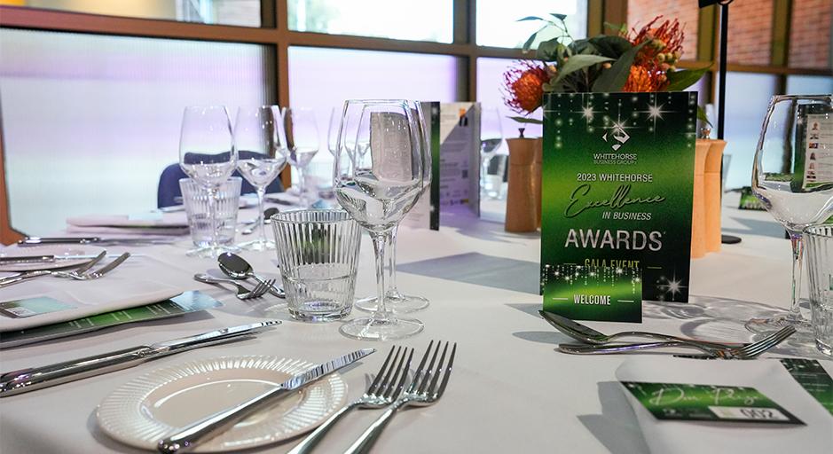 A table set up in a function room 